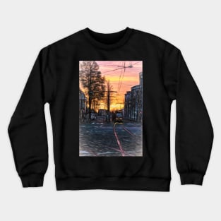 Early Morning Tram digital art Crewneck Sweatshirt